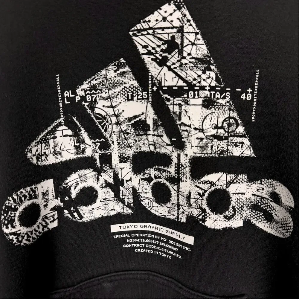Adidas Tokyo Graphic Supply Black White Men's Hoodie Streetwear Japan L US M